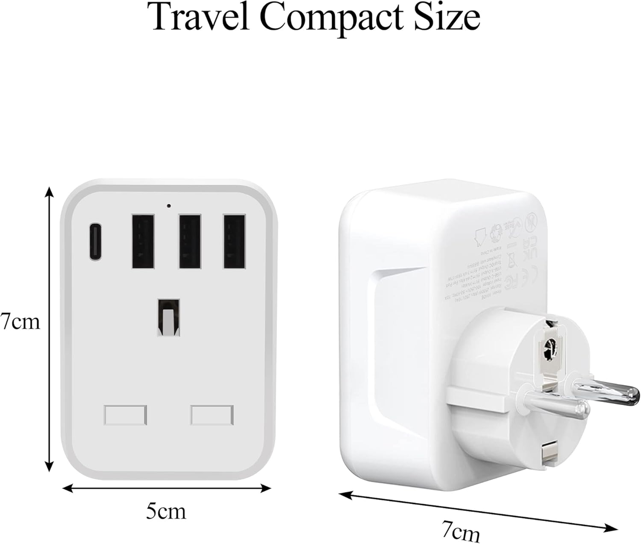 Адаптер з UK 5 в 1 на європейську розетку з 3 USB портами та 1 USB-C, для подорожей з нічним світлом, заземлений європейський