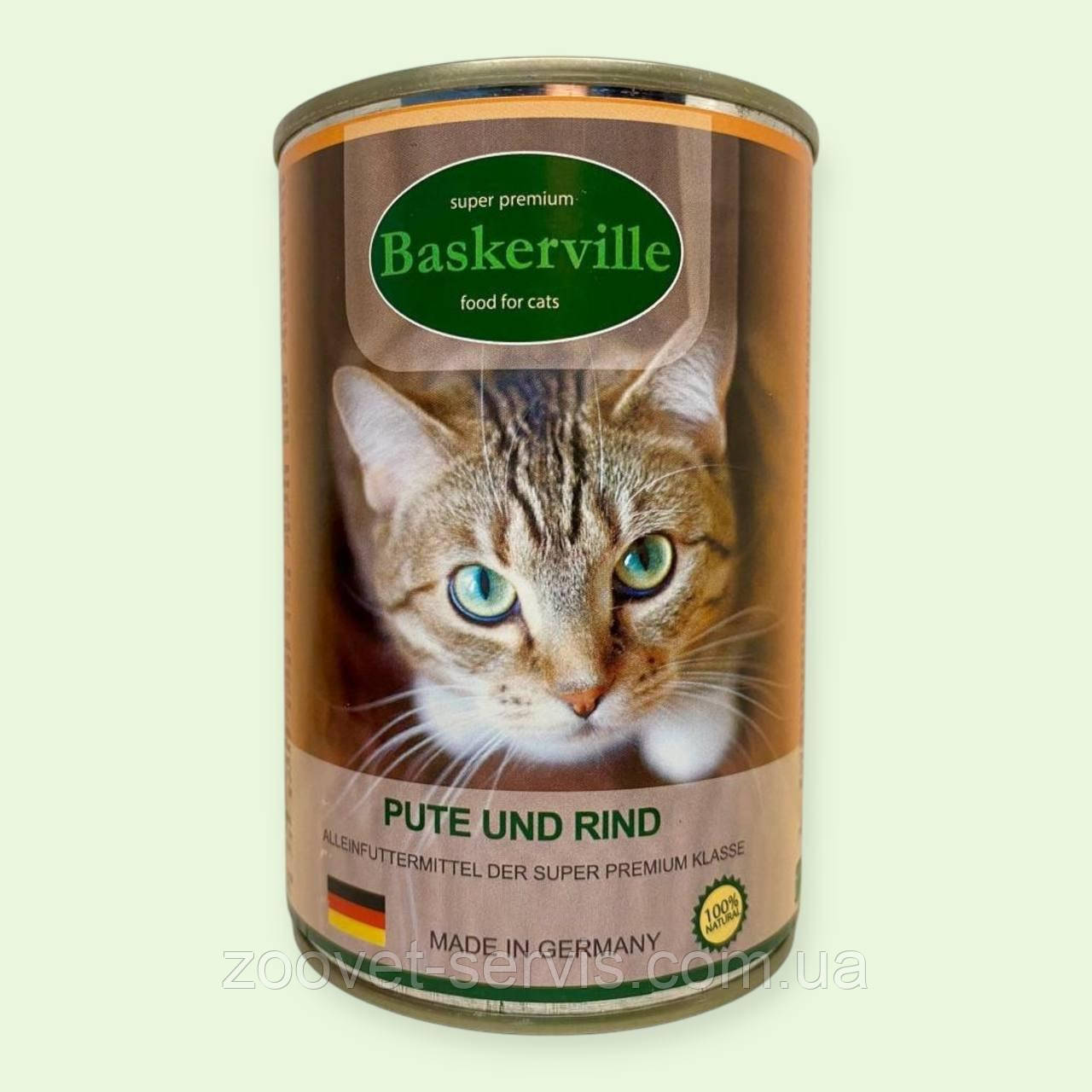 Консервований корм для котів Baskerville Індичка з яловичиною 400 г, фото 1