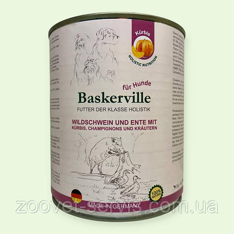 Вологий корм Baskerville Holistic для собак качка, кабан, гарбуз, лляна олія та зеленню 800 г, фото 1