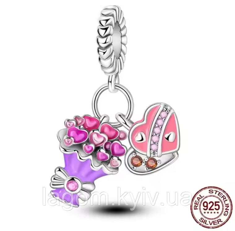 Срібний шарм-підвіска у стилі PANDORA Romantic Charm 925 проба срібна намистна на браслет ПАНДОРА
