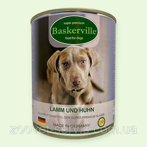 Повнораціонний вологий корм для собак Baskerville Lamb Rooster Ягня та півень 800 г, фото 1