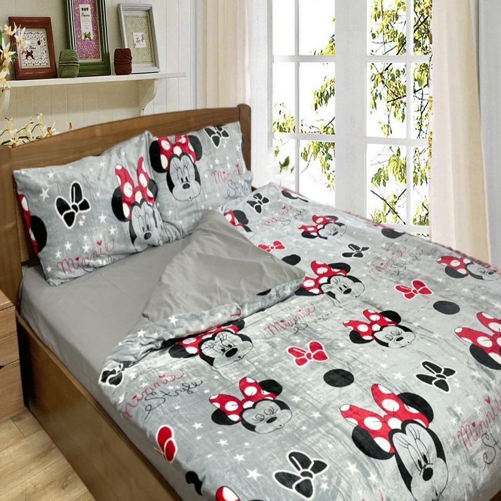 Плюшева постільна білизна дитяча полуторна "Стильна Мінні" Мікрофібра + Бязь, фото 1