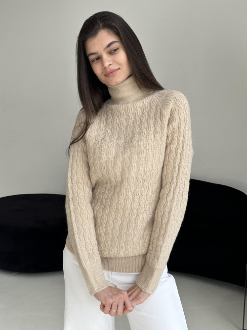 Стильний светр під горло бежевий 46-52, фото 1