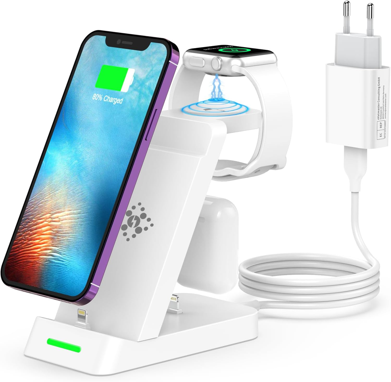 Зарядна станція 3 в 1 для Apple Watch та iPhone, бездротова зарядка для Apple Watch, станція для зарядки iWatch 9/8/7/6/SE/5/4/3/2