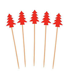Шпажки дерев'яні "Ялинки червоні" (50 шт), 13 см