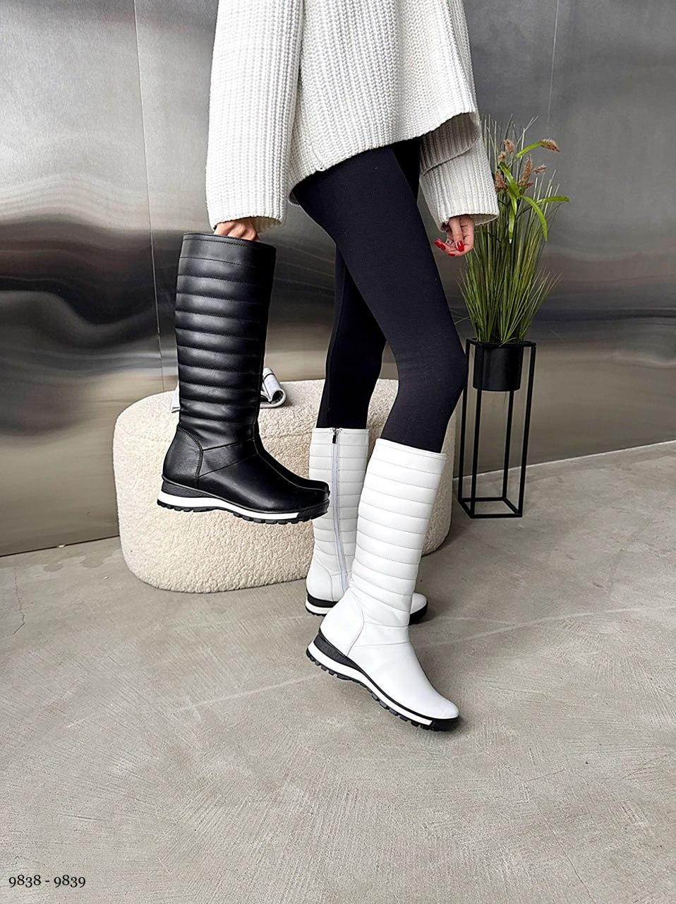 Жіночі зимові високі чоботи дутики шкіряні, фото 1