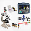 Ігровий набір для дослідів Наукові прилади дитині Портативний мікроскоп у валізі Підсвічування Тримач телефону, фото 3