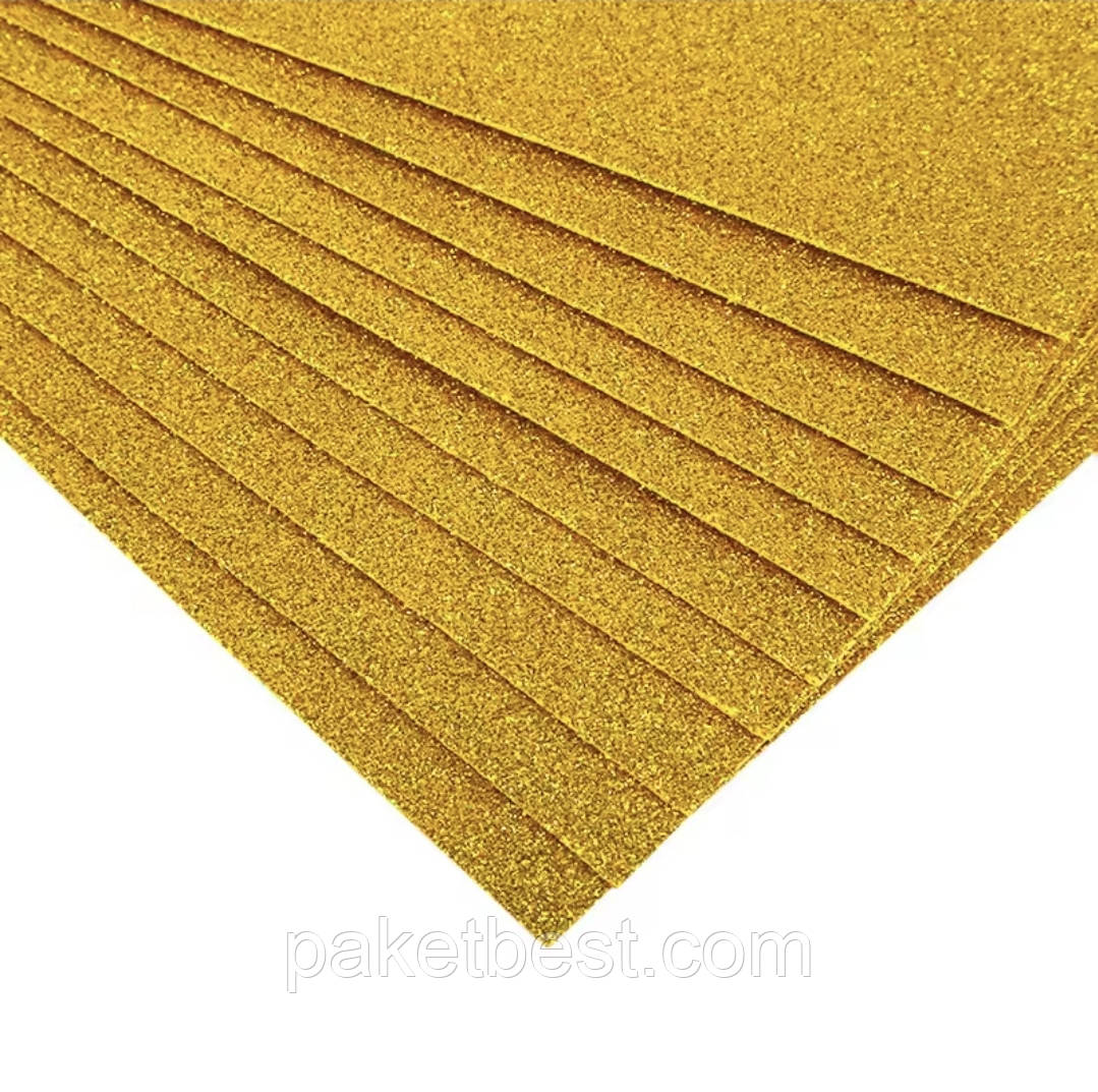 Фоаміран клейовий з глітером LUX (жовтий) 20х30 см (1,8 мм), фото 1