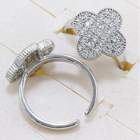 Кільце з конюшиною бренд біле медзолото під срібло, фото 1