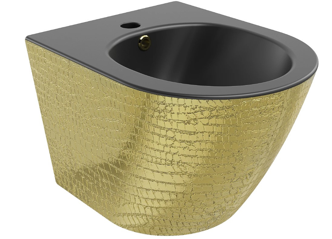 Подвесное биде MEXEN LENA BLACK MATT GOLD с узором