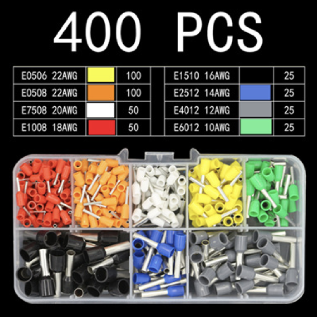 Набір лужних мідних гільз для обтискання електричних дротів (Ø 0.5-6 мм) 400 шт., фото 1