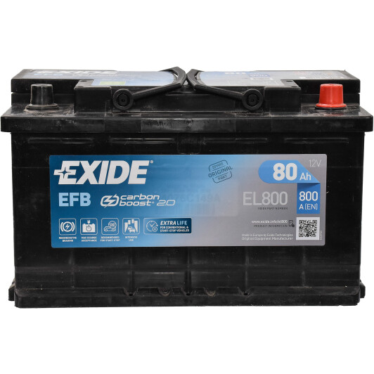 Акумулятор 80Аг 800A 12В R+ EXIDE EL800 Start-Stop EFB 6СТ-80, фото 1