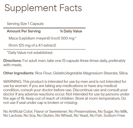 Для підвищення тестостерону Puritan's Pride Maca 500 мг 60 капс., фото 2