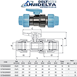 Компресійний кульовий кран для поліетиленової труби Ø20x20 PP-B (УФ захист) Unildlta 1070, фото 2