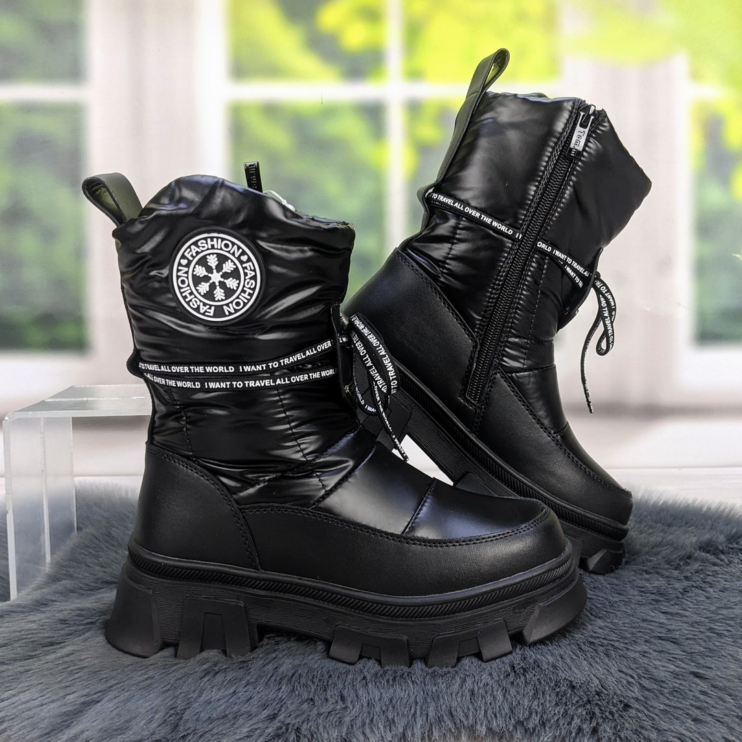 Чоботи дутики дитячі зимові для дівчинки чорні Tom.M 5585