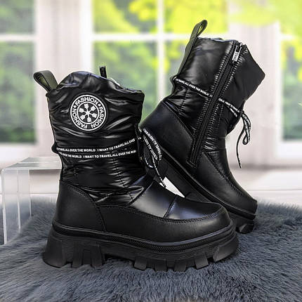 Чоботи дутики дитячі зимові для дівчинки чорні Tom.M 5585, фото 1