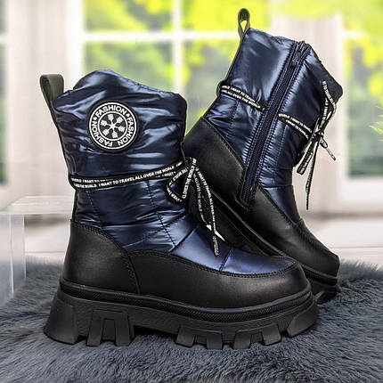 Чоботи дутики дитячі зимові для дівчинки темно-сині Tom.M 5585, фото 1