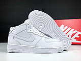 Чоловічі зимові кросівки Nike Air Force 1 шкіряні стильні молодіжні білі, фото 7