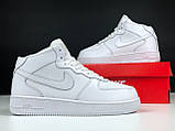Чоловічі зимові кросівки Nike Air Force 1 шкіряні стильні молодіжні білі, фото 5