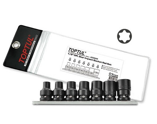 Набір ударних головок TORX 1/2" E10-E24 7шт (зірка Давида) TOPTUL GDAG0701