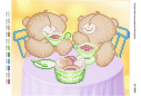 БС-4086 Ведмедики з чаєм. Схема для вишивки бісером, фото 1