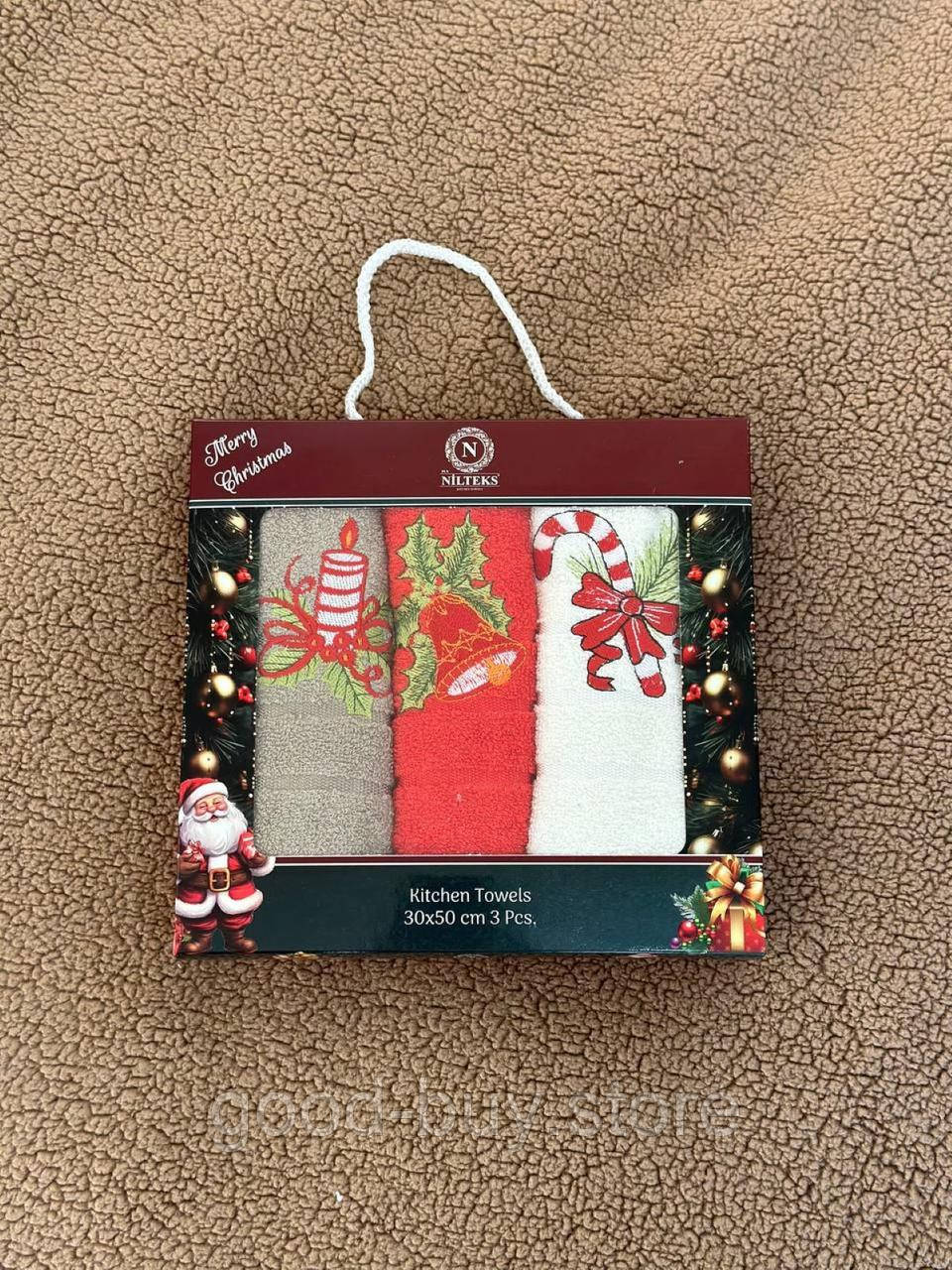 Набір махрових кухонних рушників Nilteks Merry Christmass 3шт. 30х50см