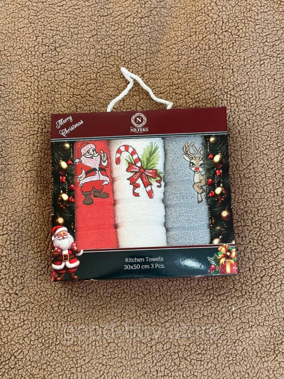 Набір махрових кухонних рушників Nilteks Merry Christmas 3шт. 30х50см