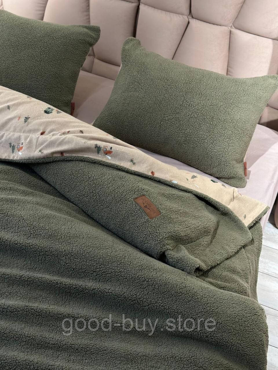 Зимовий комплект постільної білизни двосторонній Wooden Yesil полуторний Туреччина, фото 1