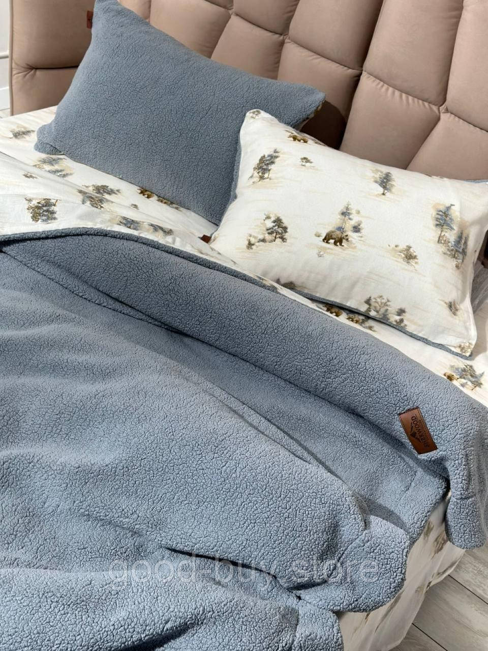 Зимовий комплект постільної білизни двосторонній Wooden Blue полуторний Туреччина