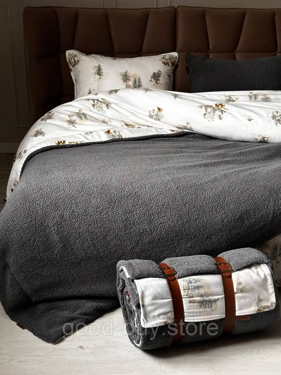 Зимовий комплект постільної білизни двосторонній Wooden Grey євро Туреччина
