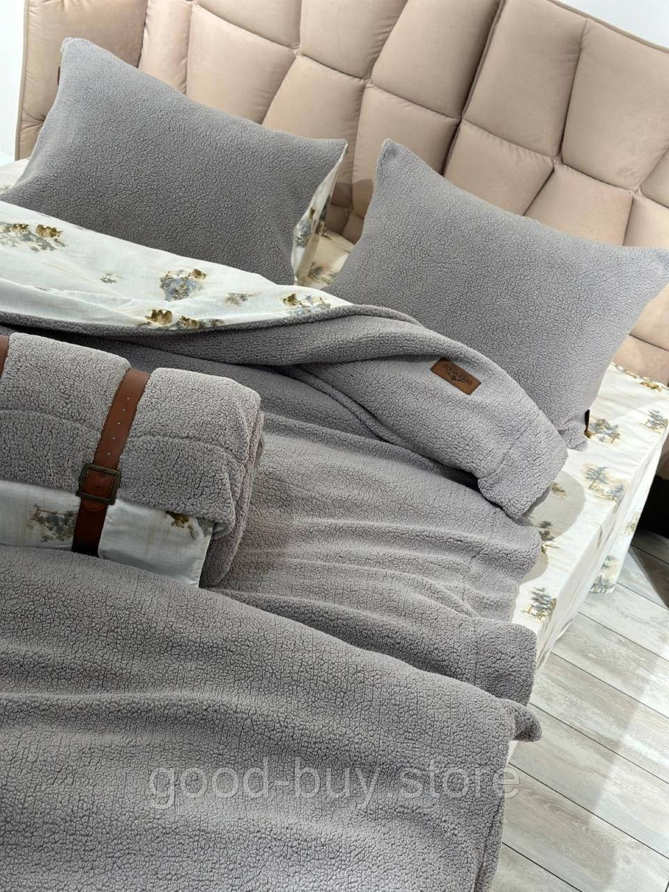 Зимовий комплект постільної білизни двосторонній Wooden Gri євро Туреччина, фото 1