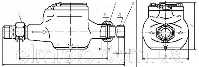 Габаритные размеры водомера ВСКМ16/40 Dn40