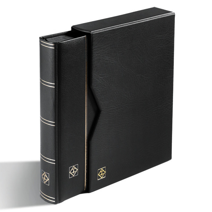 Альбом Leuchtturm для марок (кляссер) PREMIUM з LEFA шкіри з 32 листами з чорного картону, А4 з футляром,