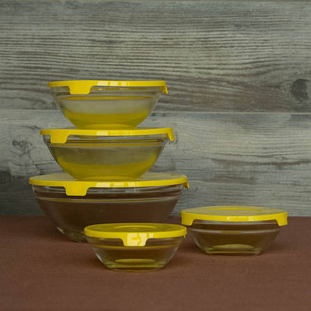 Судочки скляні з пластиковими кришками 5 шт., фото 1