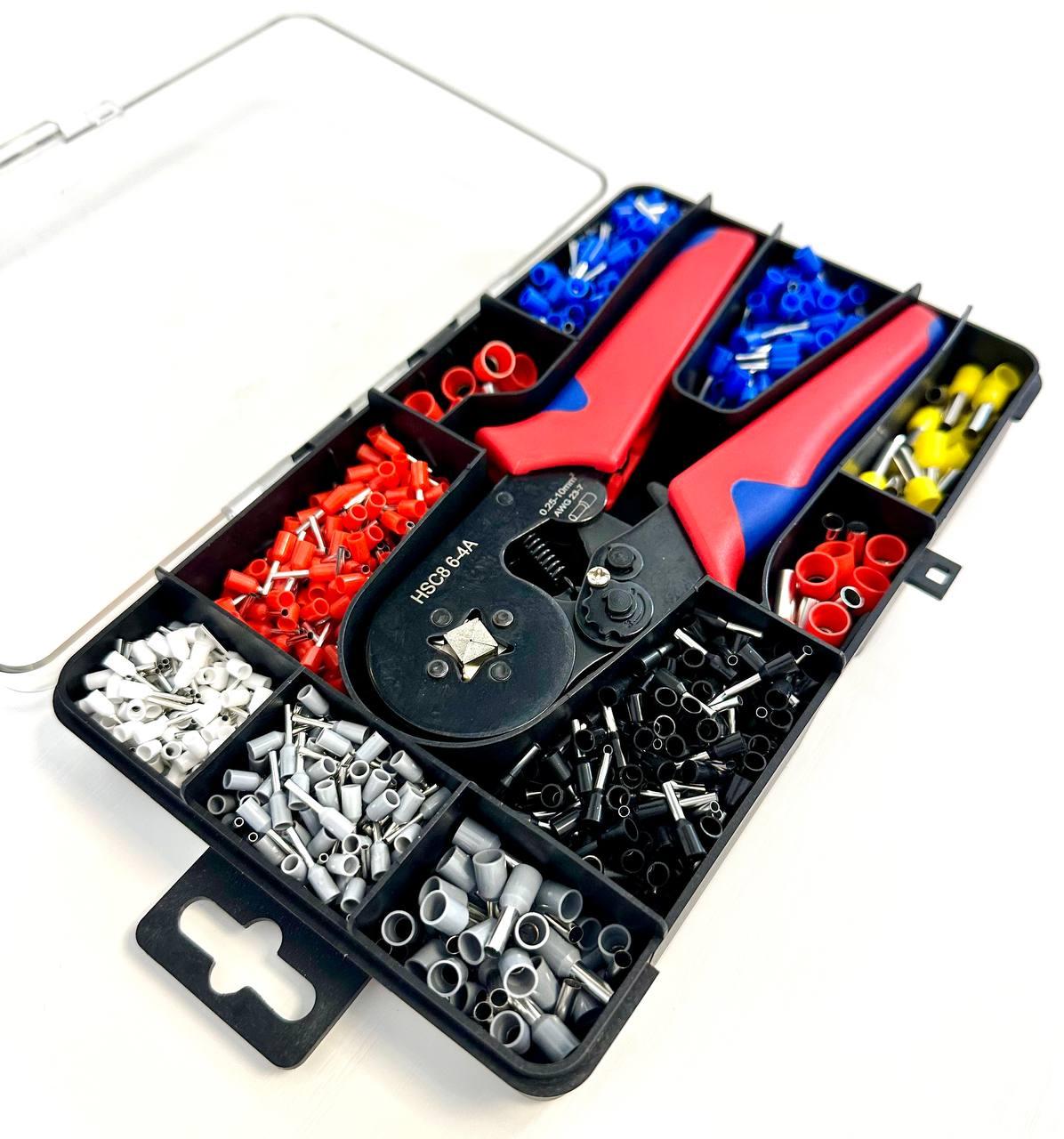 Кримпер 4 кулачка (HSC8-4A) / кліщі обтискні + набір наконечників - 1200 шт В КЕЙСІ, фото 1