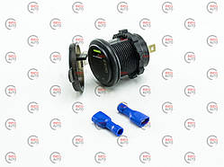 Гніздо врізне 1 USB "швидка зарядка QC 3,0" з вольтметром, амперметром та підсвічуванням зеленим