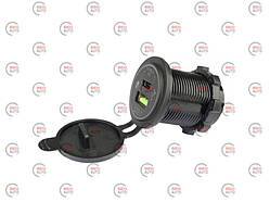 Гніздо врізне 1 USB + Type C 3A "швидка зарядка QC 3,0" 12-24В, кришка, підсвічування синє, з провод