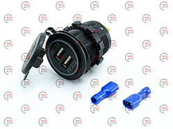 Гніздо врізне 2 USB 1A+2,1A, 12-24В, кришка, з підсвічуванням помаранчевий