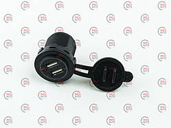 Гніздо врізне 2 USB 1A+2,1A, 12-24В, кришка, з підсвічуванням синім