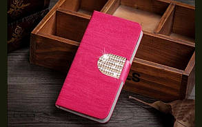 Яскраво-рожевий чохол-книжка на магнітною застібкою з камінчиками Swarowski для Lenovo P780
