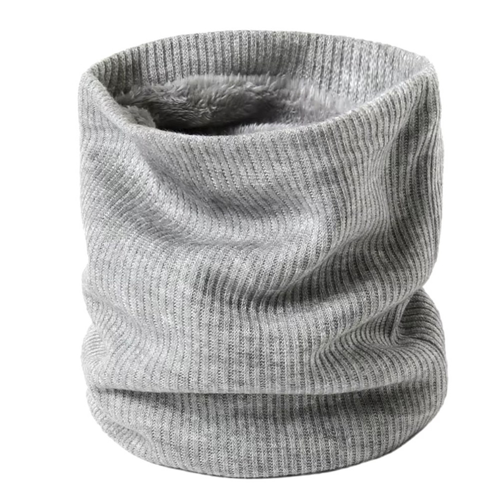 Зимовий баф в'язаний з хутром світло-сірий, фото 1