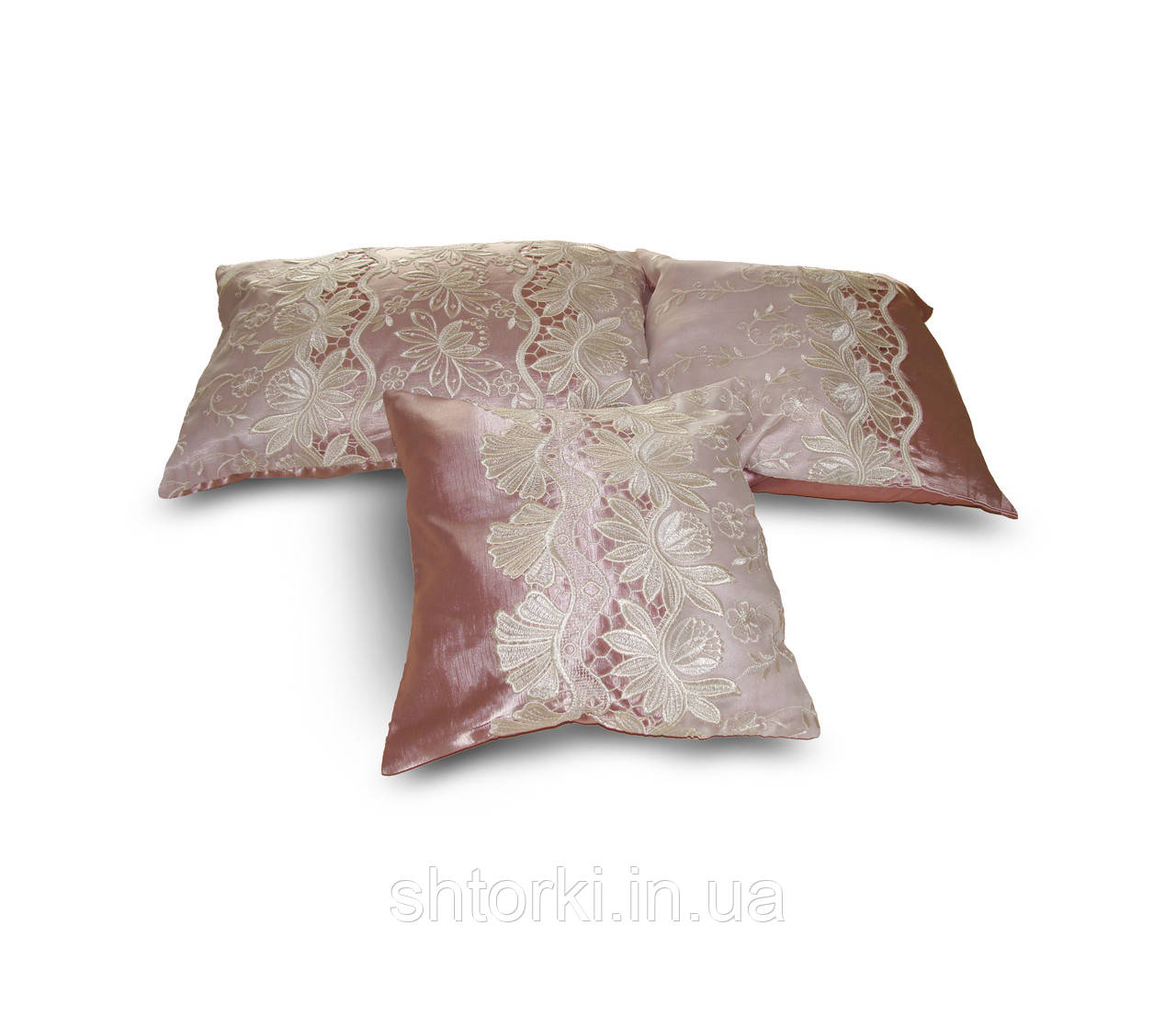Комплект декоративних подушок Firanka Hand Made з мереживом 33х33см 2шт 48х32см 1шт бузкові (п_0347)