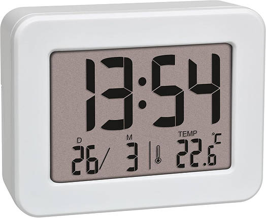 Цифровий будильник TFA Digital Alarm Clock 60.2044 White | Компактний розмір, показує час, температуру та дату, фото 1