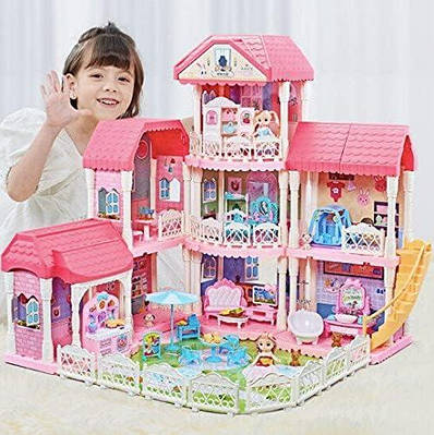 Просторий іграшковий котедж меблі ігровий набір аксесуари знімні сходи та кімнати Великий триповерховий будиночок 2 ляльки