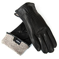 Рукавичка Чоловіча шкіра-олінь S-105 black вовна. Чоловічі шкіряні рукавички гуртом