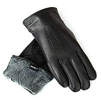 Рукавичка Чоловіча шкіра-олінь S-116 black махра. Чоловічі шкіряні рукавички гуртом