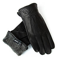 Рукавичка Чоловіча шкіра-олінь S-115 black махра. Чоловічі шкіряні рукавички гуртом