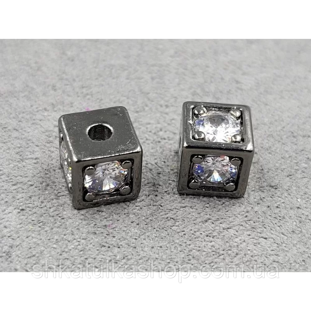 Намистина кубик 7мм колір чорний (гіпоалергенний сплав), фото 1