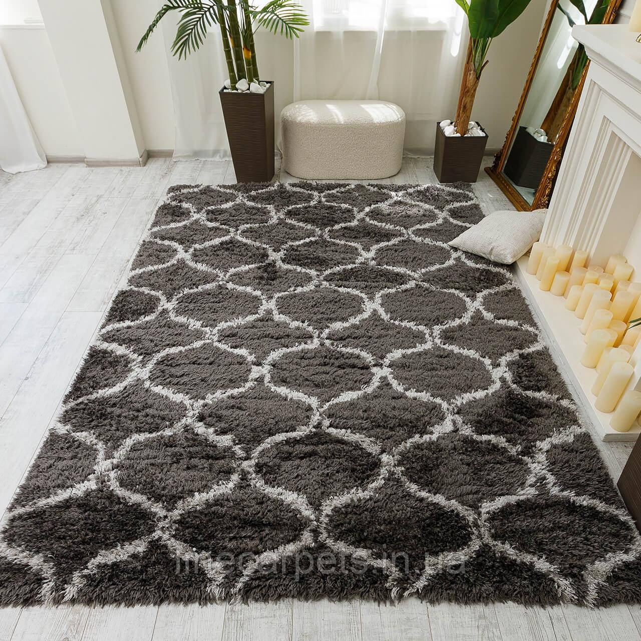 Турецький елітний ворсистий килим QUATTRO 3510A d.grey-l.grey