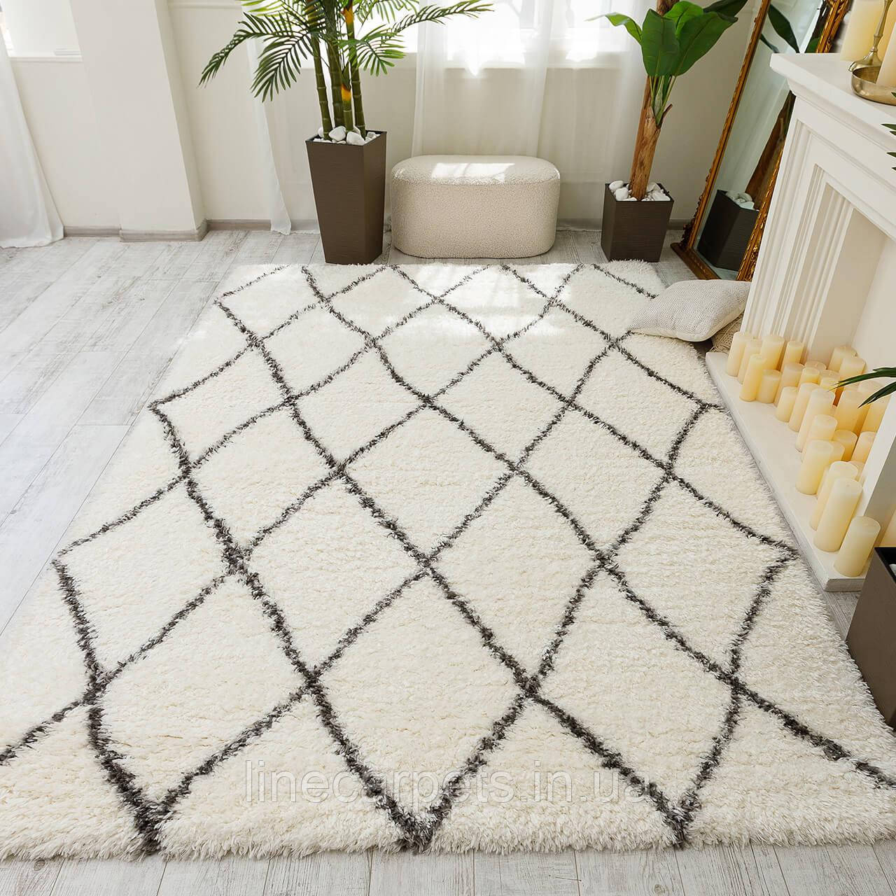 Турецький пухнастий килим QUATTRO 3508A bone-d.grey, фото 1